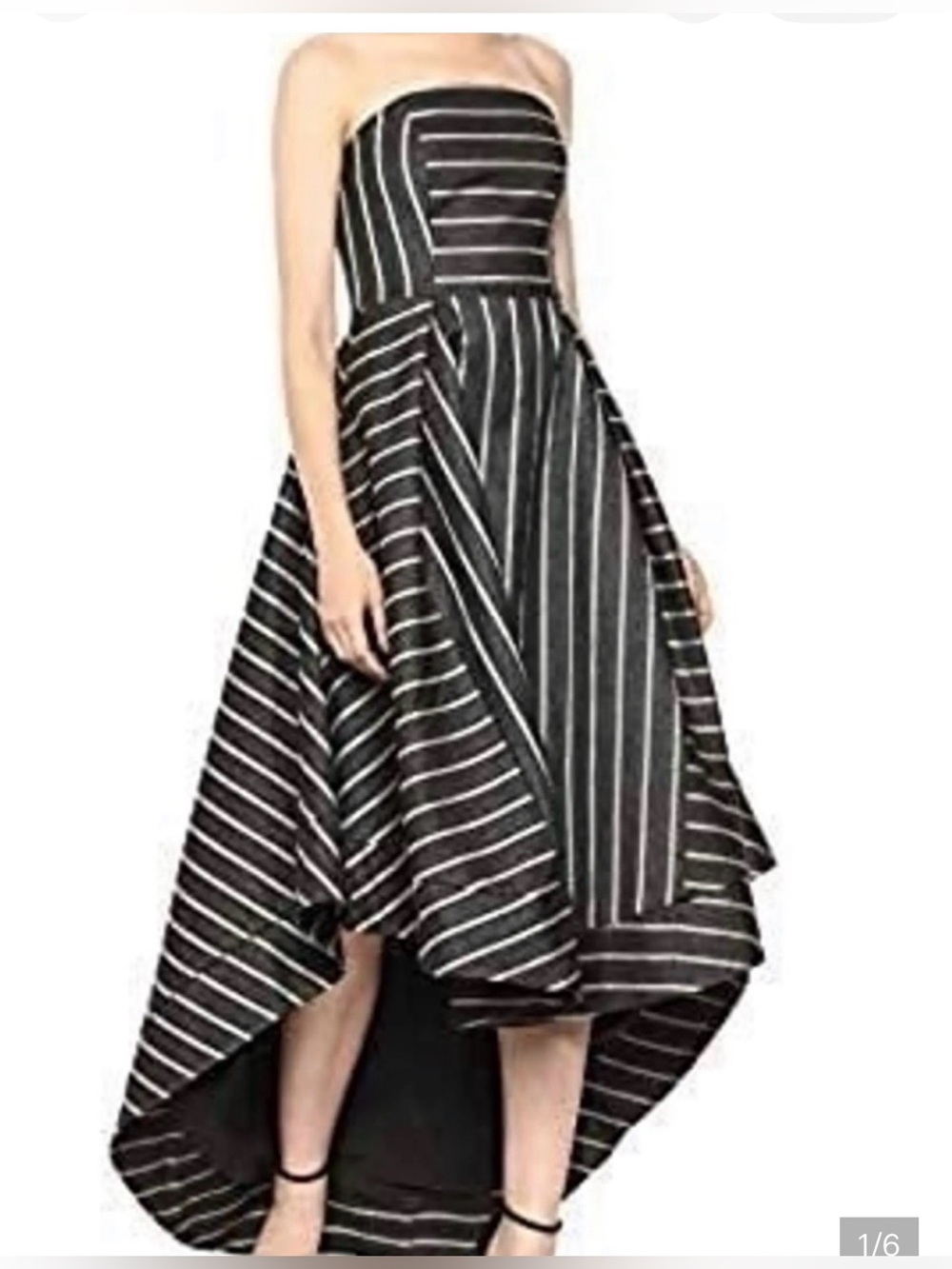 C/MEO Collective Strapless Black and White Striped High-Low Dress